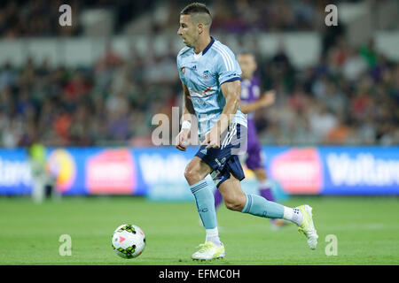 Perth, Australia. 7th February, 2015. Hyundai A-League, Perth Glory versus Sydney FC. Nikola Petkovic in action against the Glory. Credit:  Action Plus Sports Images/Alamy Live News Stock Photo