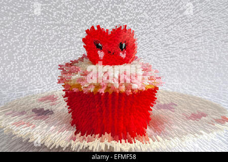 exploding Valentine red ring cupcake set on heart plate - ideal for valentines day, valentine day Stock Photo