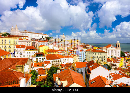 Lisbon, Portugal old town skyline in the Alfama district. Stock Photo