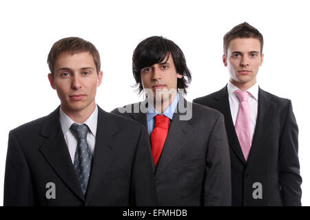 three young business man isolated on white background - focus on the man in the center Stock Photo