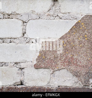 Brick wall with the whitewash falling off Stock Photo