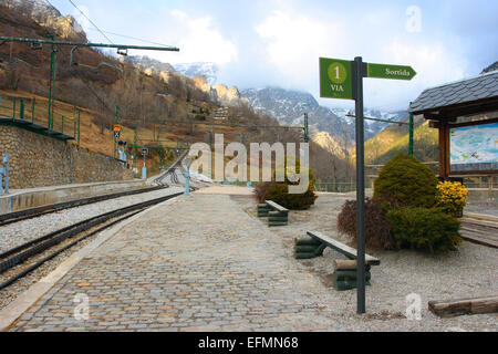 Queralbs railway station, Vall de Núria valley in northern Catalonia, Spain, Europe Stock Photo