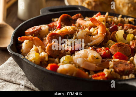 Spicy Homemade Cajun Jambalaya with Sausage and Shrimp Stock Photo