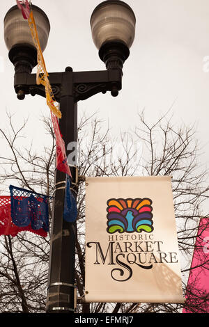 Lamp pole with Historic Market Square flag. Stock Photo