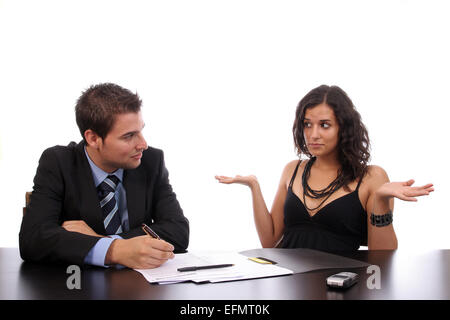 Business Couple working, isolated over white background Stock Photo