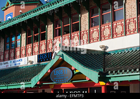 shops china town Birmingham city and home of legs 11 lap dancing club in the foreground Stock Photo