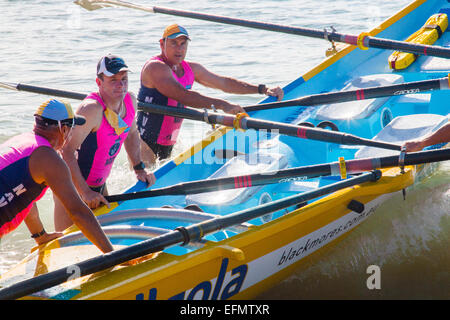 Crew Of A Traditional Australian Lifeboat Surf Rescue Boat Rowing In A ...