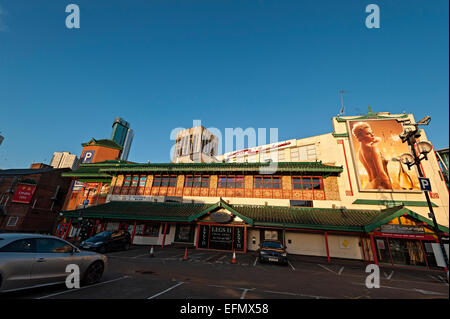 shops china town Birmingham city and home of legs 11 lap dancing club in the foreground Stock Photo