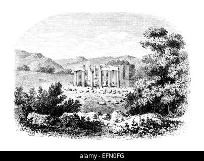 19th century Victorian engraving of a ruined ancient Greek temple, Greece Stock Photo