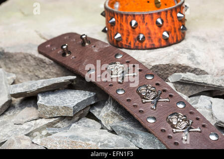 bracelets with spikes and skulls Stock Photo