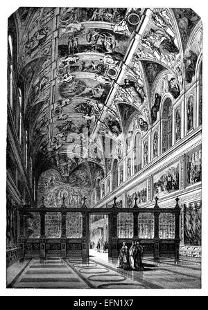 19th century engraving of the Sistine Chapel,Vatican Stock Photo