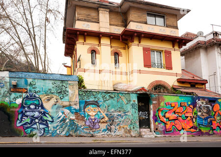 Street art in bohemian district Barrio Bellavista, Santiago, Chile, South America Stock Photo