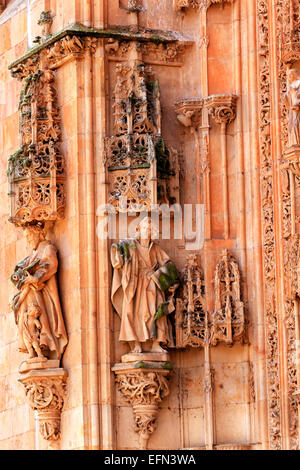 Stone Statues Doorway New Salamanca Cathedral Spain.  The New and Old Cathedrals in Salamanca are right next to each other.  New Stock Photo
