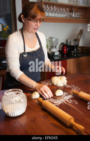 Preparing dough for empanadas, Cooking class, Bellavista district, Santiago, Chile, South America Stock Photo