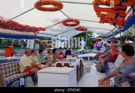 Waiting to leave Dalyan on the public boat to Iztuzu (Turtle) beach, Turkey Stock Photo