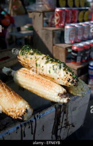 Corn is available as street food on a city street in Kampong Cham, Cambodia. Stock Photo