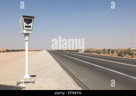 Radar speed control camera on the highway in Abu Dhabi, United Arab Emirates Stock Photo