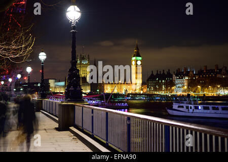 Big Ben and the Houses of Parliament at night. Shot from Southbank Stock Photo