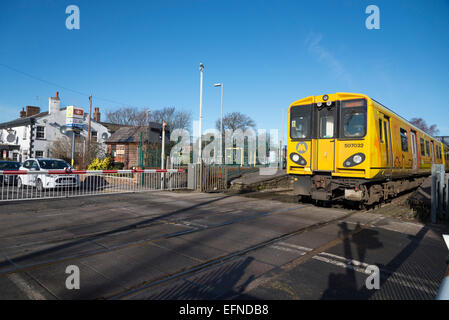 Merseyrail Electrics train at Maghull station. Stock Photo