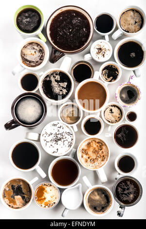 Lots of coffee in different cups. Coffee background. Stock Photo