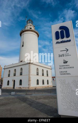 'La Farola', a lighthouse located on the Paseo de la Farola on the east side of the harbor of Málaga, Andalusia, Spain. Stock Photo