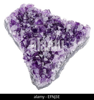 Amethyst on white background, a violet variety of quartz, often used in jewelry. Silica, silicon dioxide, SiO2. Stock Photo