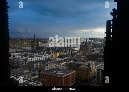 Cologne panorama with Rhine river from Cologne Cathedral, Germany Stock Photo