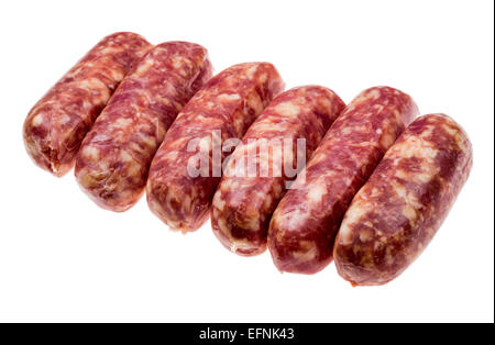 raw italian sausages made of wild boar pig fat, sausage meat FOOD delicate thin fat low fat low cholesterol specialty butcher sp Stock Photo