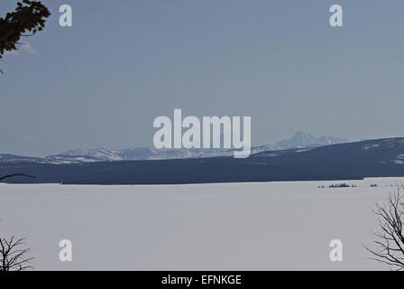 Frozen Yellowstone Lake and Teton Mountains Yellowstone Lake and Teton Mountains as seen from Lake Butte Overlook; Jim Peaco; April 2013; Catalog #19082d; Original #IMG 9641 Stock Photo