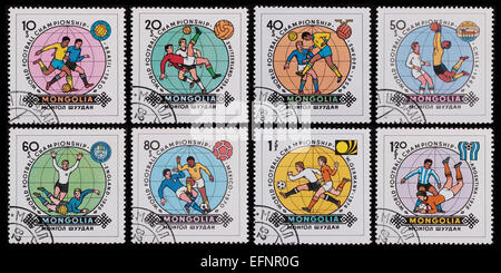 Mongolia - circa 1982: A post stamp printed in the Mongolian shows image of Football World Championship, series Football, circa Stock Photo