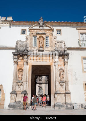 Porta Ferrea of Coimbra's University with statues of Dom Joao III Stock Photo