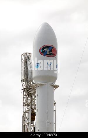 Cape Canaveral, Florida, USA. 8th February, 2015. The SpaceX Falcon 9 commercial rocket is set to launch carrying NOAA's Deep Space Climate Observatory spacecraft, or DSCOVR, from Space Launch Complex 40 February 8, 2015 in Cape Canaveral, Florida. Credit:  Planetpix/Alamy Live News Stock Photo