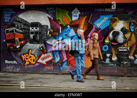 Northern Quarter Manchester Uk. Graffiti by Manchester artist Kelzo in the Stevenson Square area Stock Photo