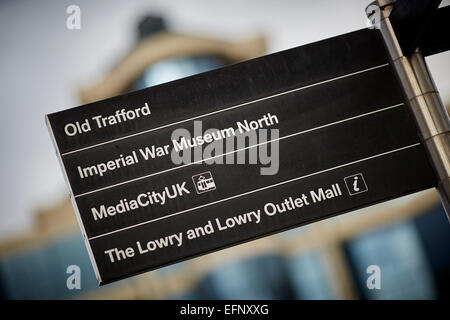 Salford Quays destination street sign Stock Photo