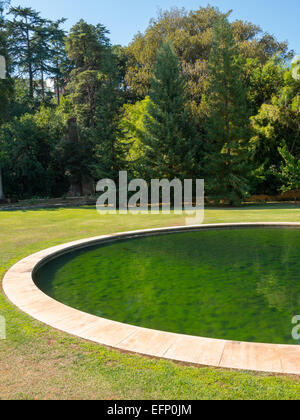 Green circular pool in Quinta das Lágrimas park Stock Photo