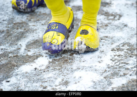 Titisee, Germany. 8th February, 2015. Visitors' shoes during the Large Hill Individual competition on day two of the FIS Ski Jumping World Cup on February 8, 2015 in Titisee, Germany. Credit:  Miroslav Dakov/Alamy Live News Stock Photo
