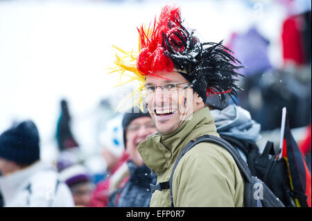 Titisee, Germany. 8th February, 2015. German supporter during the Large Hill Individual competition on day two of the FIS Ski Jumping World Cup on February 8, 2015 in Titisee, Germany. Credit:  Miroslav Dakov/Alamy Live News Stock Photo