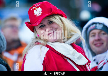 Titisee, Germany. 8th February, 2015. Polish supporter during the Large Hill Individual competition on day two of the FIS Ski Jumping World Cup on February 8, 2015 in Titisee, Germany. Credit:  Miroslav Dakov/Alamy Live News Stock Photo