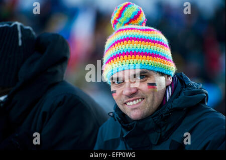 Titisee, Germany. 8th February, 2015. German supporter at the Large Hill Individual competition on day two of the FIS Ski Jumping World Cup on February 8, 2015 in Titisee, Germany. Credit:  Miroslav Dakov/Alamy Live News Stock Photo