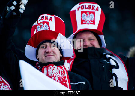 Titisee, Germany. 8th February, 2015. Polish supporters during the Large Hill Individual competition on day two of the FIS Ski Jumping World Cup on February 8, 2015 in Titisee, Germany. Credit:  Miroslav Dakov/Alamy Live News Stock Photo