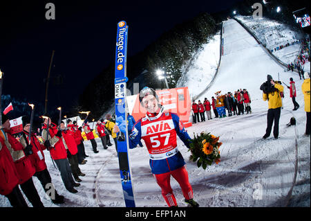 Titisee, Germany. 8th February, 2015. Anders Fannemel (NOR) after winning at the Large Hill Individual competition on day two of the FIS Ski Jumping World Cup in on February 8, 2015 Titisee, Germany. Credit:  Miroslav Dakov/Alamy Live News Stock Photo