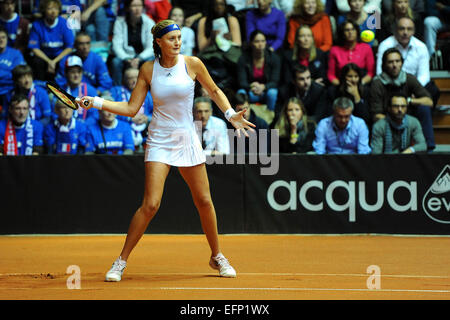 Geneva, Switzerland. 08th Feb, 2015. Fed Cup tennis tournament. France versus Italy. Kristina Mladenovic (FRA) Credit:  Action Plus Sports/Alamy Live News Stock Photo