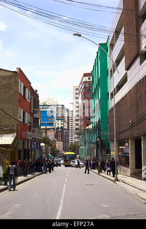 View of the street Federico Zuazo in the city center in the morning of November 28, 2014 in La Paz, Bolivia Stock Photo