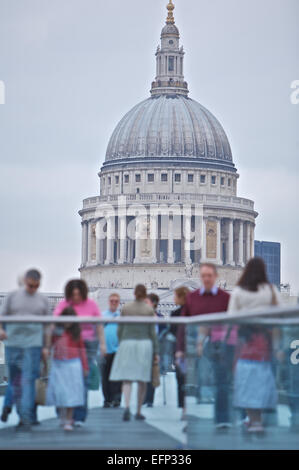 Cathedral Church of St Paul's in London, People walking over a bridge Stock Photo