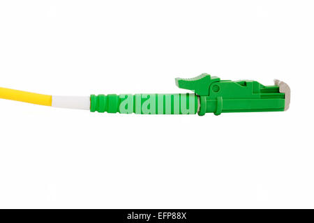 green fiber optic E2000 connector on white background Stock Photo