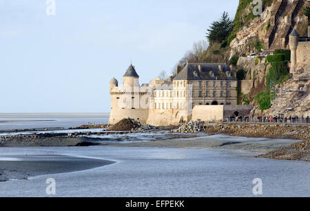 View on the white tower in Le Mont Saint Michel monastery, Normandy, France. Stock Photo