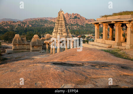 Virupaksha Temple Gopuram seen from Hermakuta Hill  in Hampi, Karnataka, India, Asia Stock Photo
