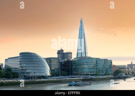 View of City Hall and the Shard on the south bank of the River Thames, London, England, United Kingdom, Europe Stock Photo