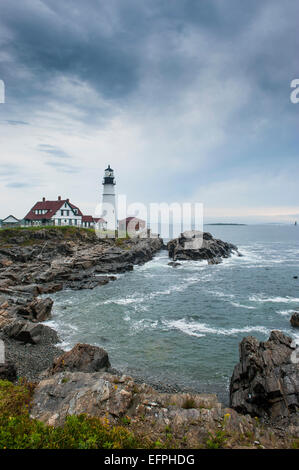 Portland Head Light, historic lighthouse in Cape Elizabeth, Maine, New England, United States of America, North America Stock Photo