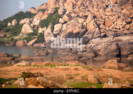 Tungabhadra river landscape in Hampi, Karnataka, India, Asia Stock Photo